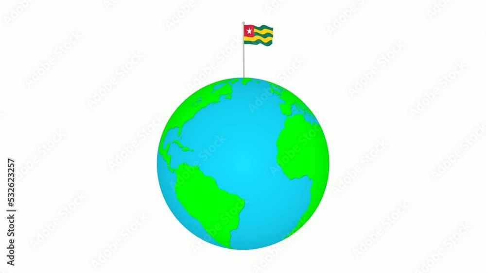 Togo national flag wave on 3d rotated planet earth Togo national flag wave on 3d rotated planet earth