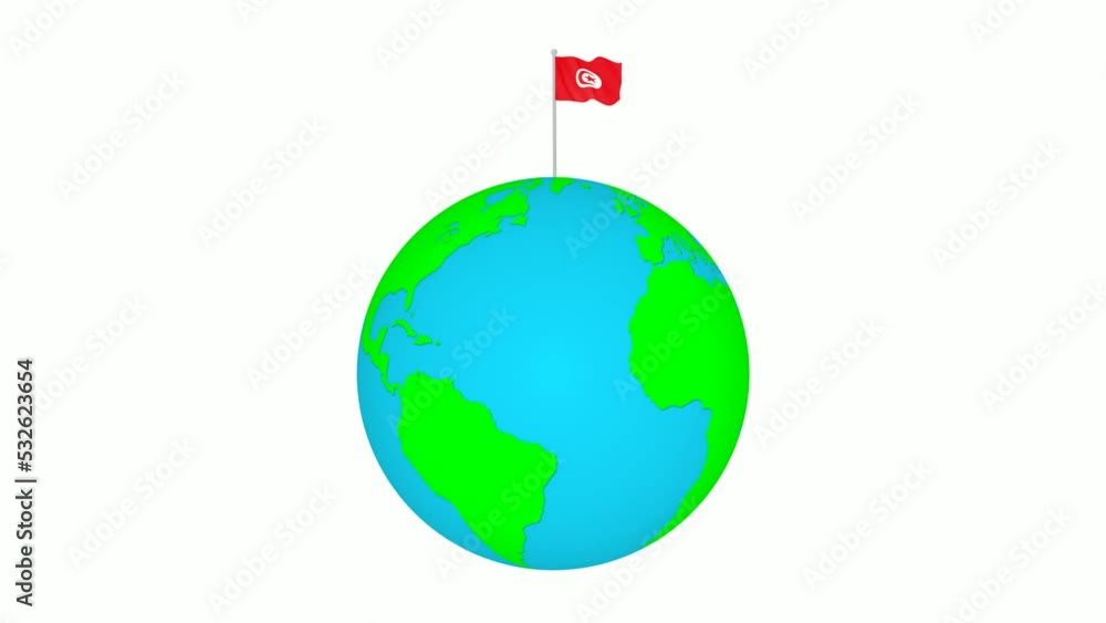 Tunisia national flag wave on 3d rotated planet earth Tunisia national flag wave on 3d rotated planet earth