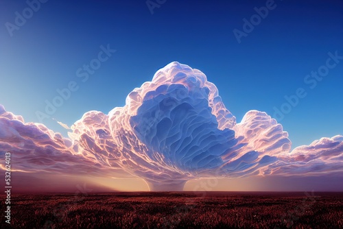 This is a 3D illustration of morning glory clouds in australia, a rare cloud formation.