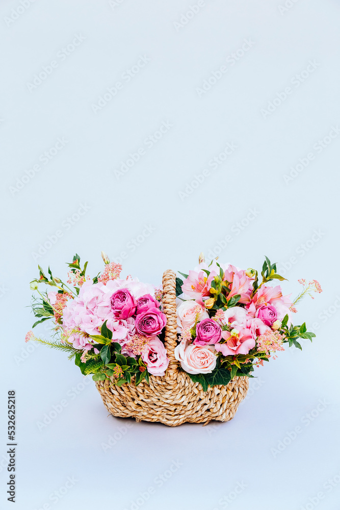 bouquet of roses, rose in basket