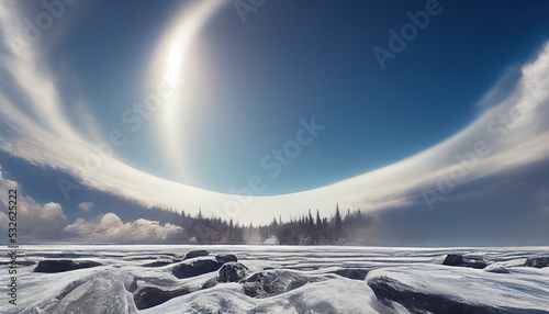 This is a 3D illustration of Sky Punch, also known as fallstreak holes, seen in Canada. photo