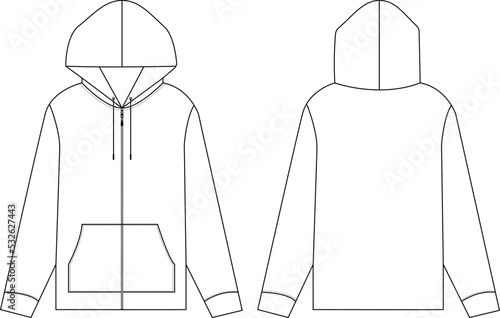 Blank Zip-Up Hoodie Template Vector