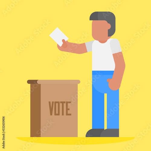 Man putting vote in the ballot box. Election flat design vector illustration.