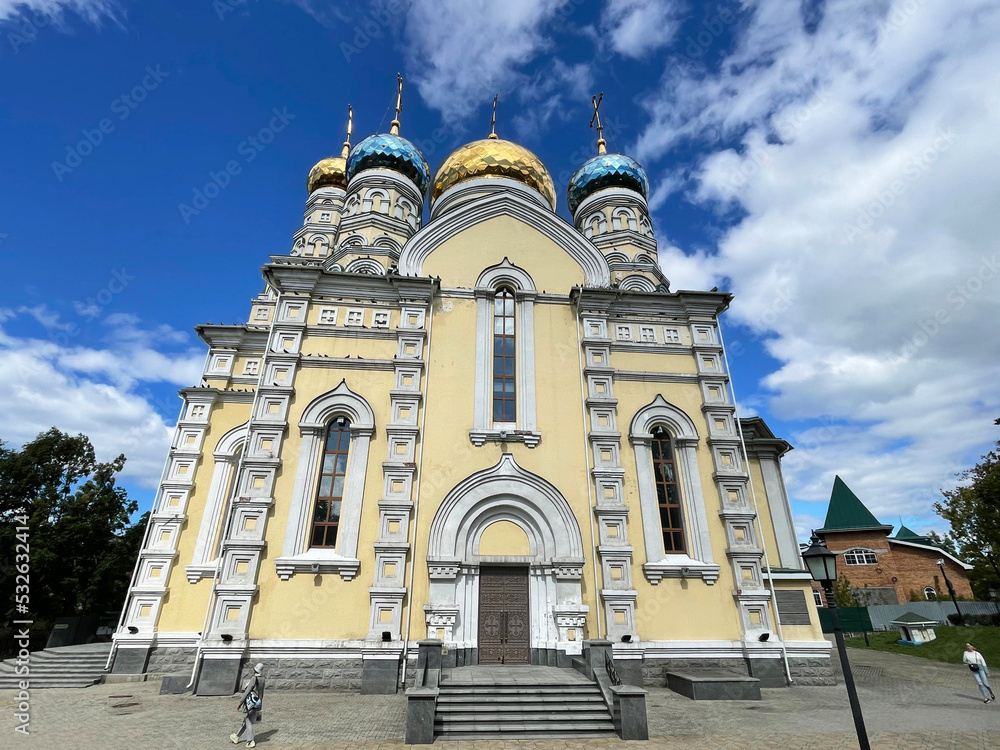 Cathedral of the Intercession of the Most Holy Theotokos in Vladivostok in autumn. Russia