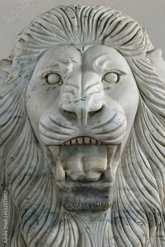  view of marble stone carving of tiger head