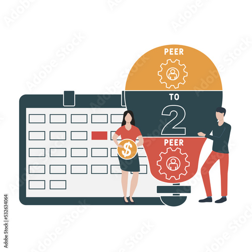 p2p peer to peer acronym. business concept background. vector illustration concept with keywords and icons. lettering illustration with icons for web banner, flyer, landing pag