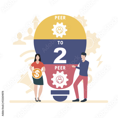 p2p peer to peer acronym. business concept background. vector illustration concept with keywords and icons. lettering illustration with icons for web banner, flyer, landing pag