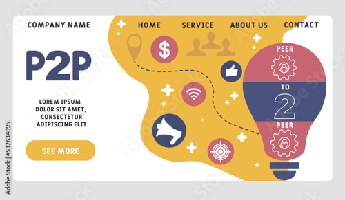 p2p peer to peer acronym. business concept background. vector illustration concept with keywords and icons. lettering illustration with icons for web banner, flyer, landing pag