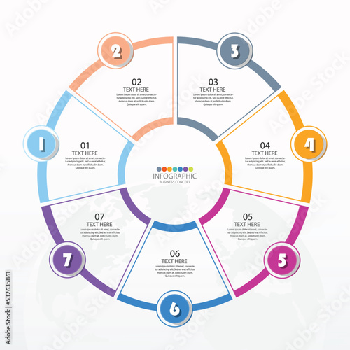 Basic circle infographic with 7 steps, process or options.