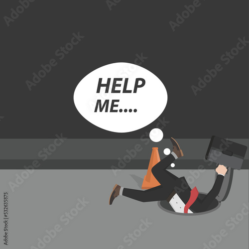 businessman fall into debt hole