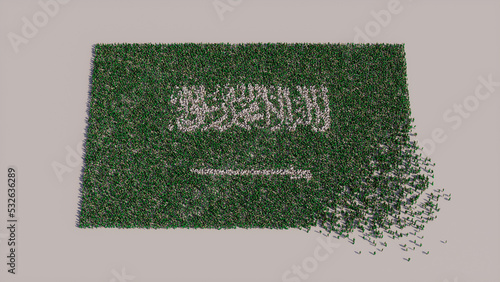 Saudi Arabian Flag formed from a Crowd of People. Banner of Saudi Arabia on White. photo