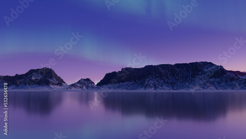 Magical Sky with Aurora and Stars. Blue Northern Lights Banner with copy-space.