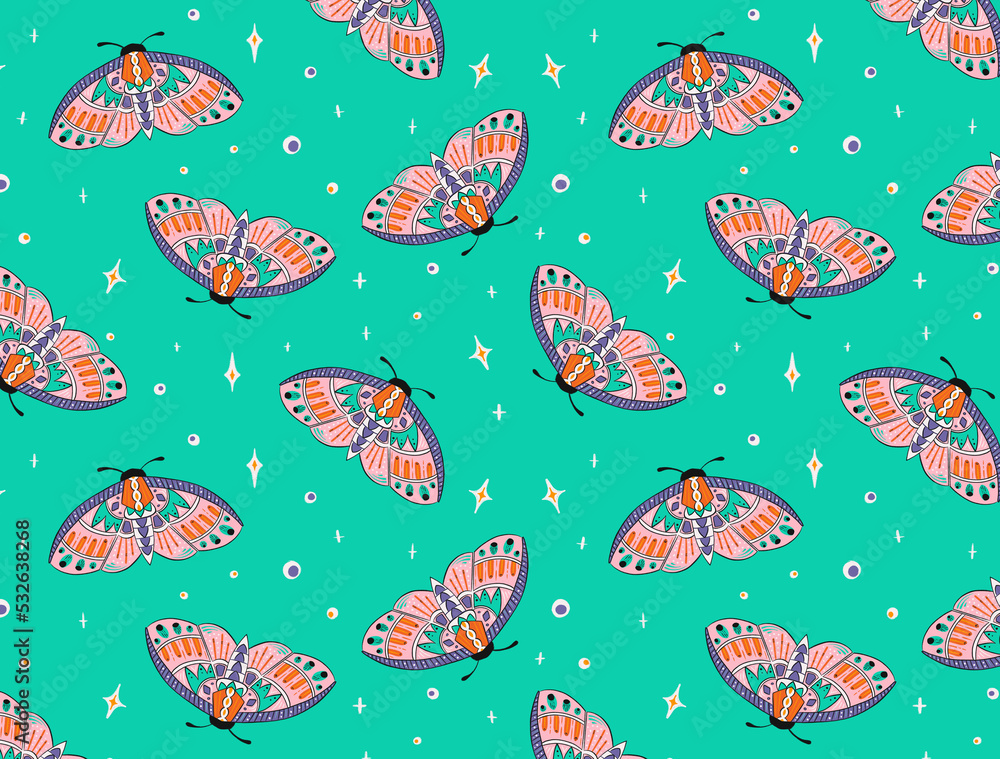 Colorful moth flying fantasy pattern illustration Colorful moth flying fantasy pattern illustration