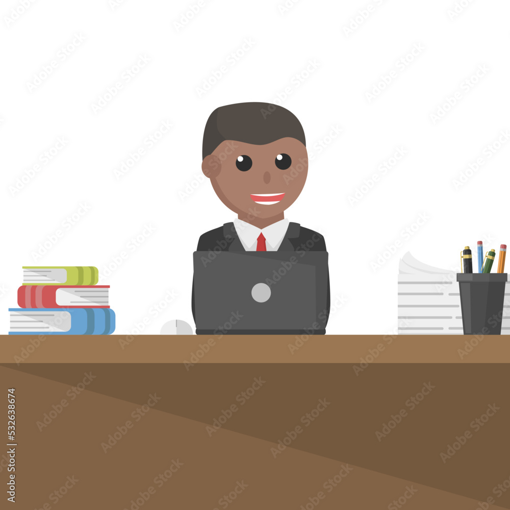 businessman african working with laptop design character on white background