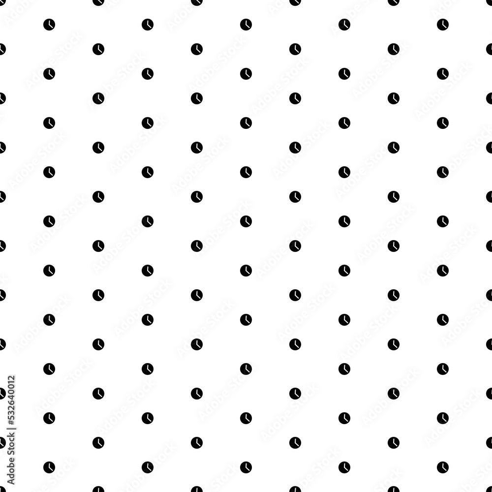 Square seamless background pattern from geometric shapes. The pattern is evenly filled with small black time symbols. Vector illustration on white background Square seamless background pattern from geometric shapes. The pattern is evenly filled with small black time symbols. Vector illustration on white background