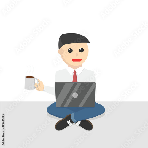 businessman work by laptop with coffe