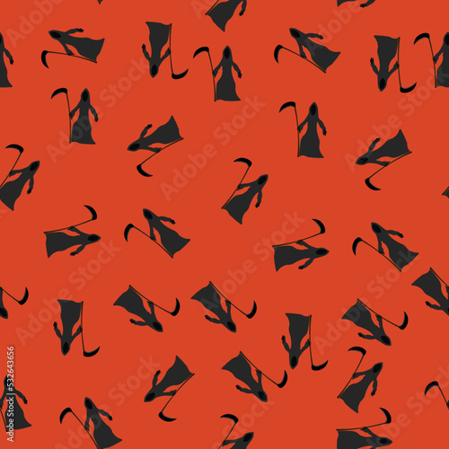 grim reaper seamless pattern in orange background halloween fabric design textile illustration