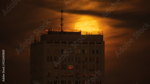 City Full Moon At Night Dark Landscape photo