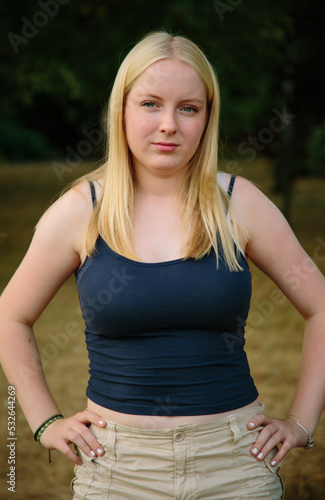 Outdoor portrait of blonde teenage girl