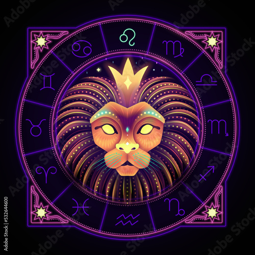 Neon zodiac sign of Leo