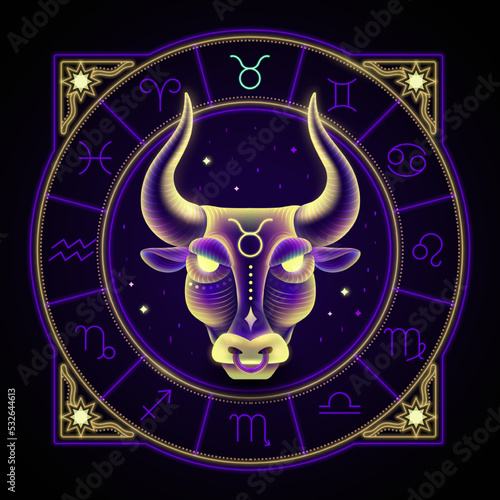 Neon zodiac sign of Taurus