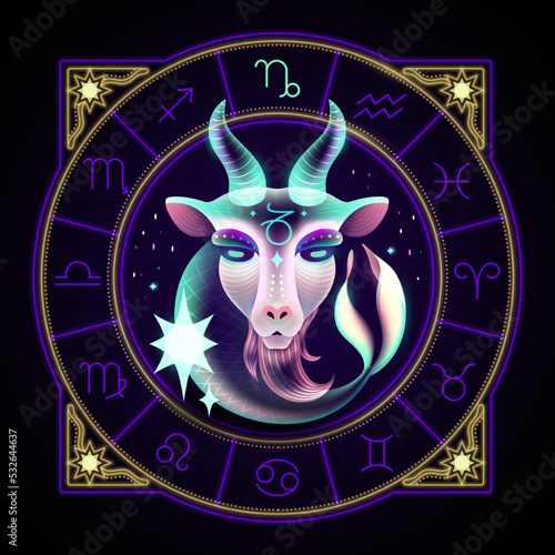 Neon zodiac sign of Capricorn