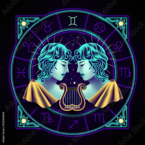 Neon zodiac sign of Gemini