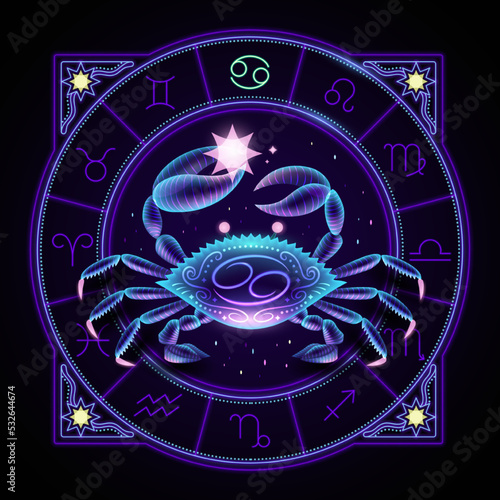 Neon zodiac sign of Cancer