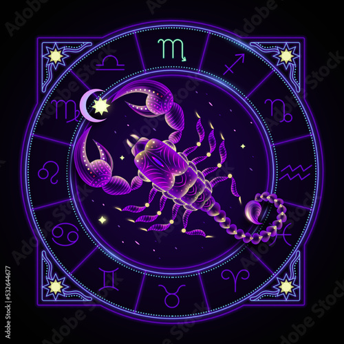 Neon zodiac sign of Scorpio