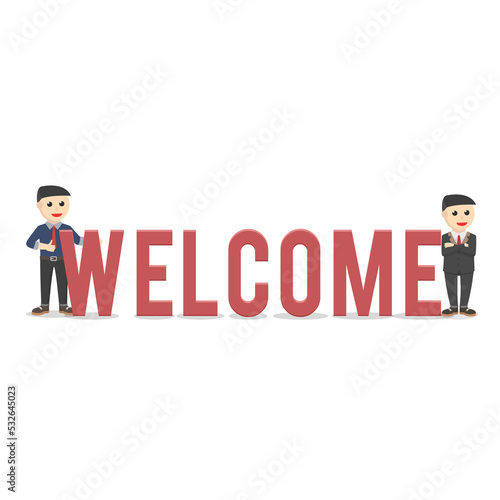 business welcome design with characters on white background