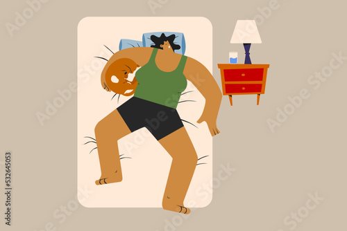 Woman Sleeping on Bed with Her Dog