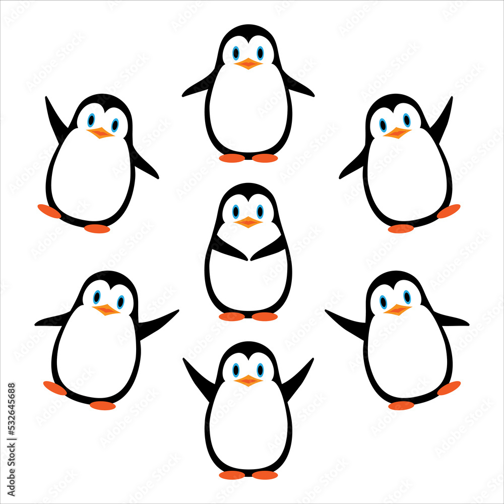 Naklejka premium Vector illustration. Funny penguins. A collection in a flat style