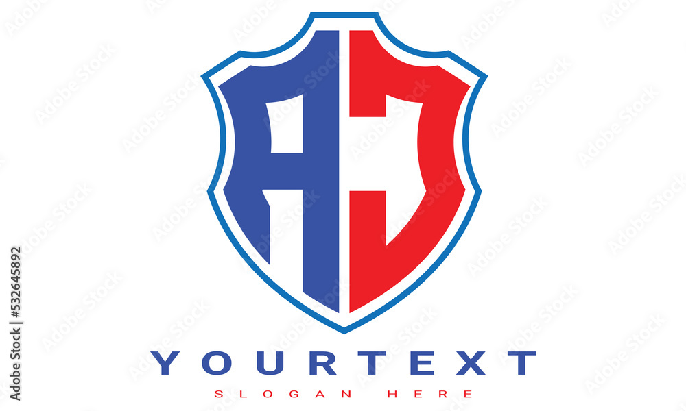 Fototapeta premium AJ Two letters shield logo design.