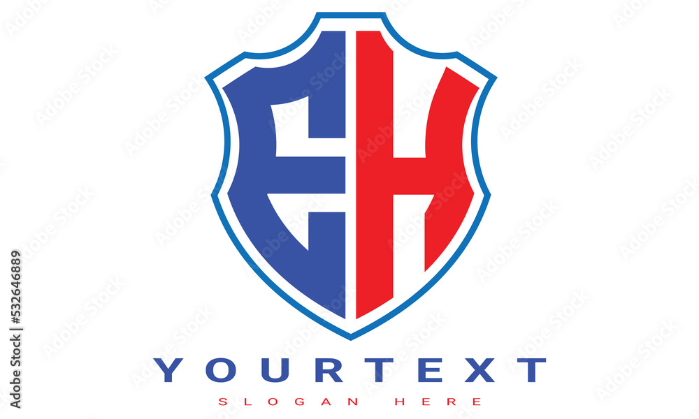 Fototapeta premium EH Two letters shield logo design.
