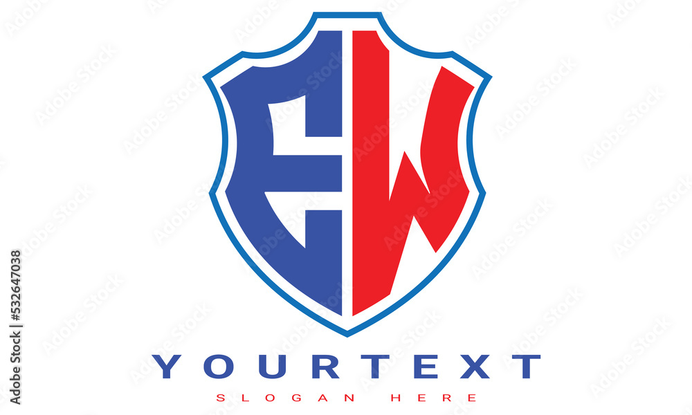 Fototapeta premium EW Two letters shield logo design.