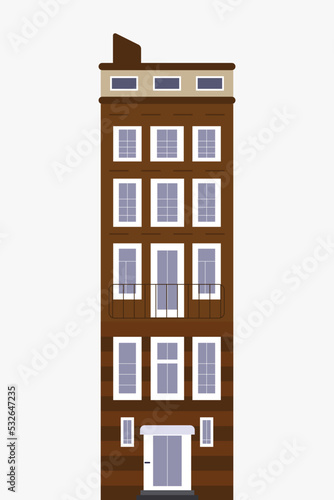 Multi-storey brown building flat design  color icon. Real estate . Apartment house. Vector silhouette illustration