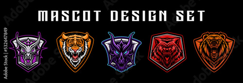 Set of mascot esport logo design