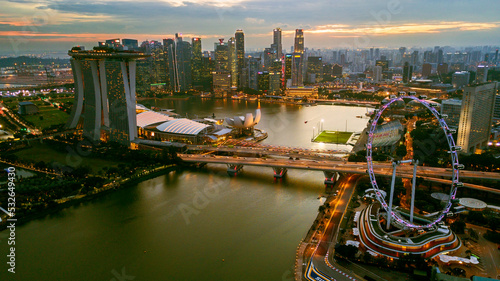 Photography Aerial view of Singapore cityscape at evening