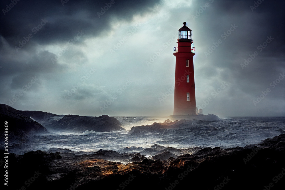 Red Lighthouse in the storm