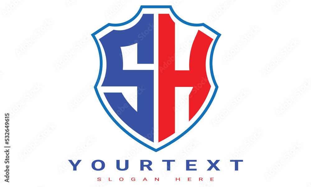 Fototapeta premium SH Two letters shield logo design.
