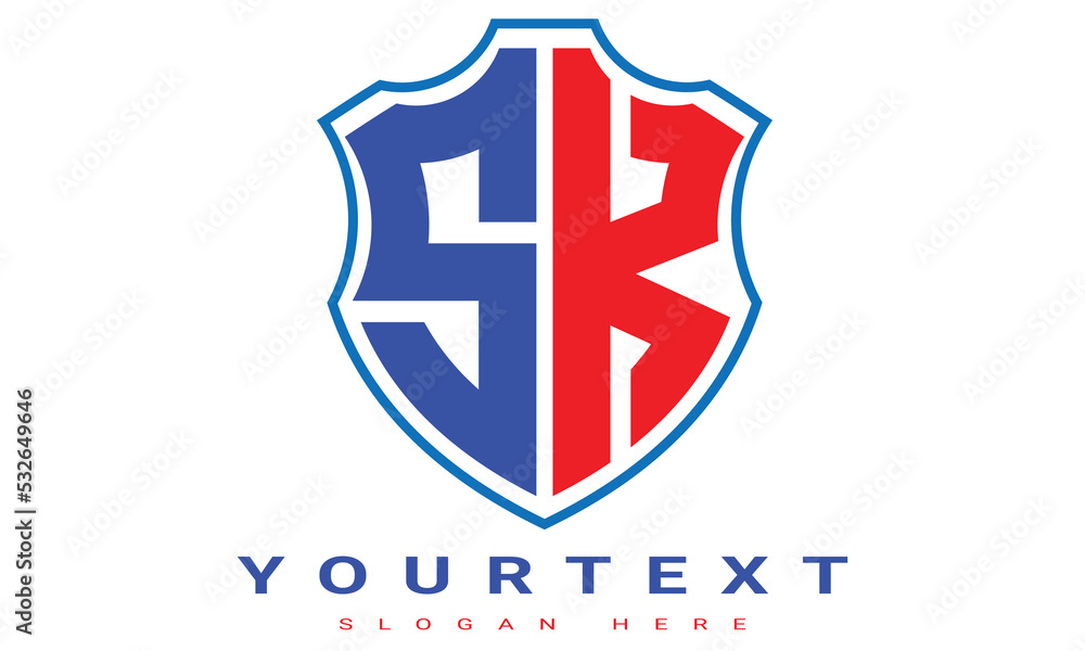 Fototapeta premium SK Two letters shield logo design.