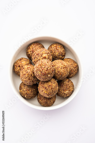 Alsi pinni laddu or flax seed laddo or healthy jawas ladoo are delicious Indian sweet energy balls