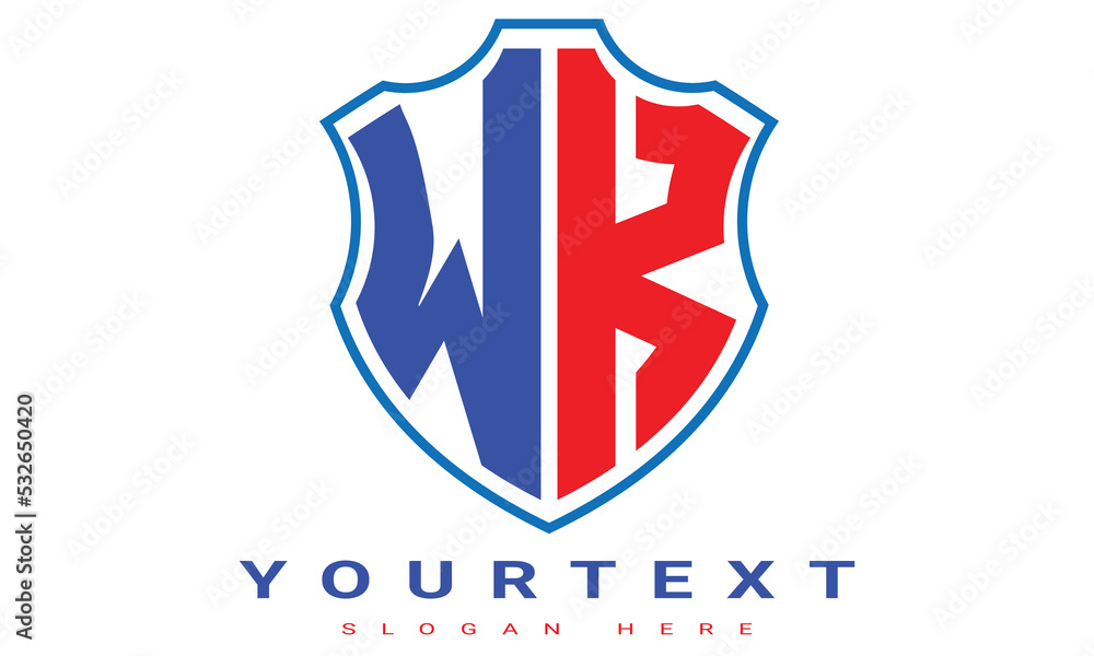 Fototapeta premium WK Two letters shield logo design.