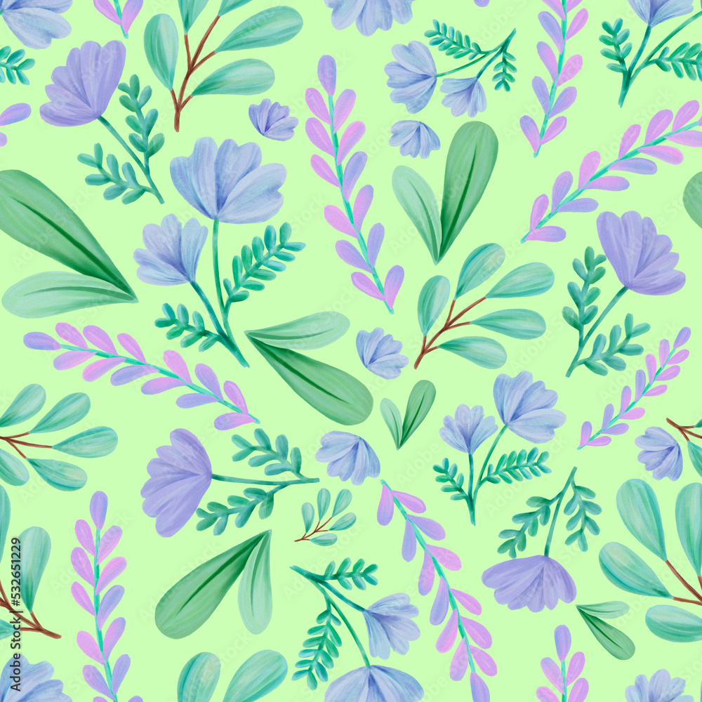 seamless watercolor background mix colorful floral flower and leaves with line art used for background texture, wrapping paper, textile or wallpaper design