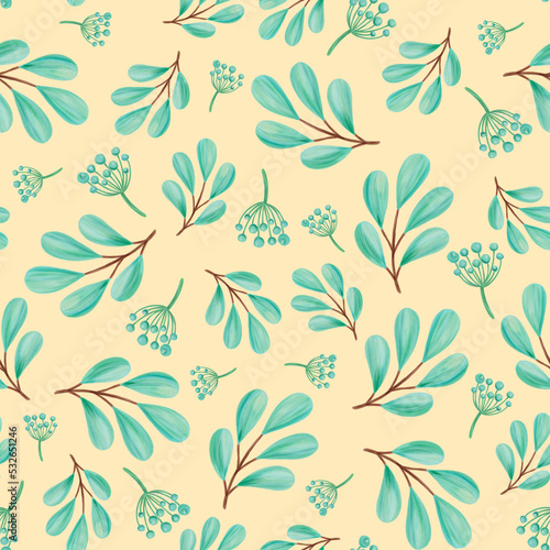 seamless watercolor background mix colorful floral flower and leaves with line art used for background texture, wrapping paper, textile or wallpaper design