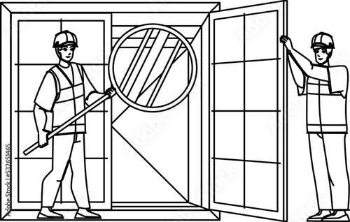 cargo inspection line pencil drawing vector. industry container  shipping business  transportation warehouse  freight export import  worker cargo inspection character. people Illustration