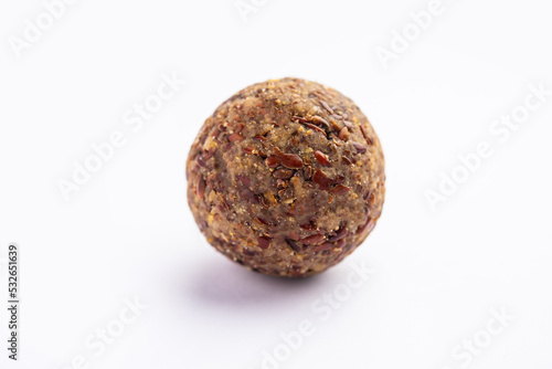 Alsi pinni laddu or flax seed laddo or healthy jawas ladoo are delicious Indian sweet energy balls photo