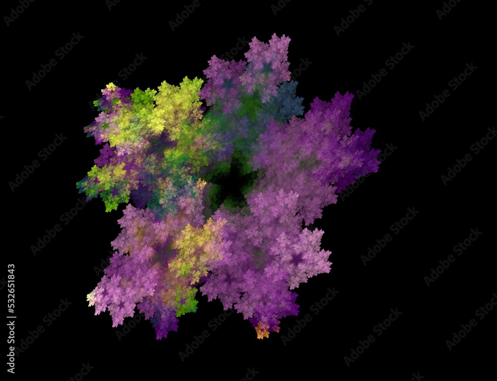 Multicolor glowing object on black background. Abstract psychedelic illustration. 3D rendering Multicolor glowing object on black background. Abstract psychedelic illustration. 3D rendering