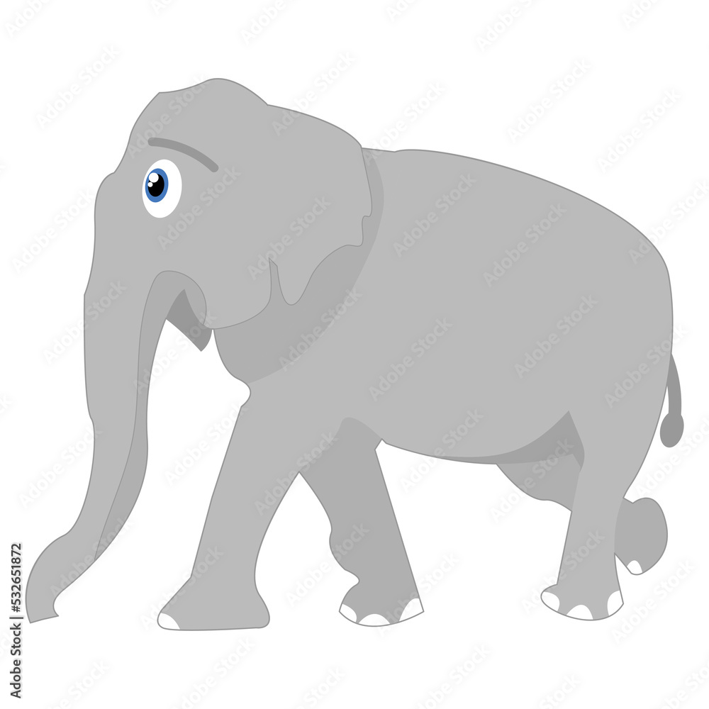 Set of wild Animal Flat Cartoon, Elephant, Cute Character Vector Illustration.