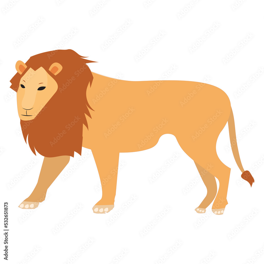 Fototapeta premium Set of wild Animal Flat Cartoon, Lion, Cute Character Vector Illustration.